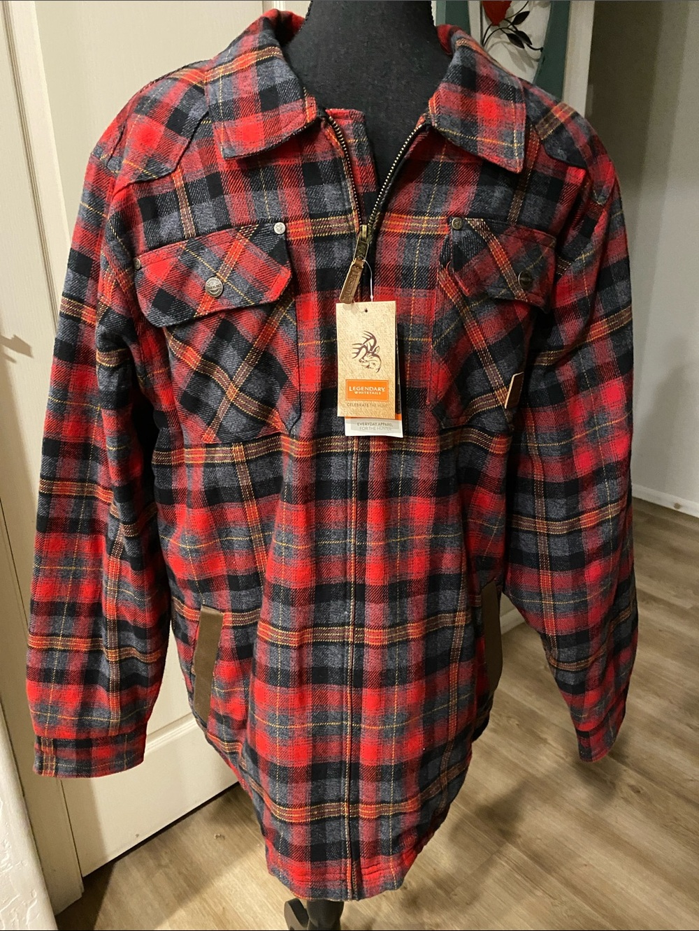 Legendary Whitetails Red and Black Plaid Zip-Up Sherpa Lined Jacket